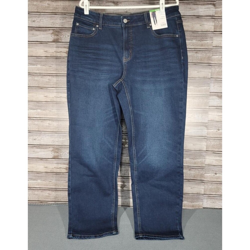 Womens Time And Tru Size 16 Short Mid Rise Straight Dark Wash Stretch Jeans NEW